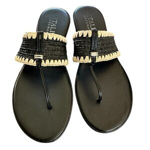 Italian Shoemakers Black and Cream Woven Slip On Sandals Size 9